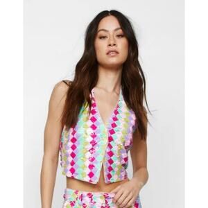 Nasty Gal Diamond Sequin Halter Neck Vest
